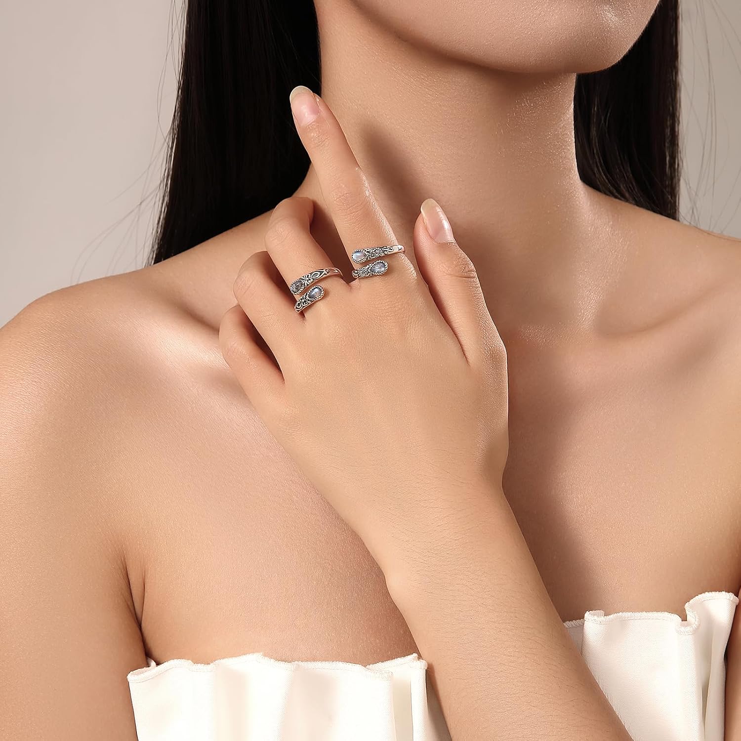 925 Sterling Silver Vintage Spoon Ring for Women Adjustable Thumb Wrap Ring