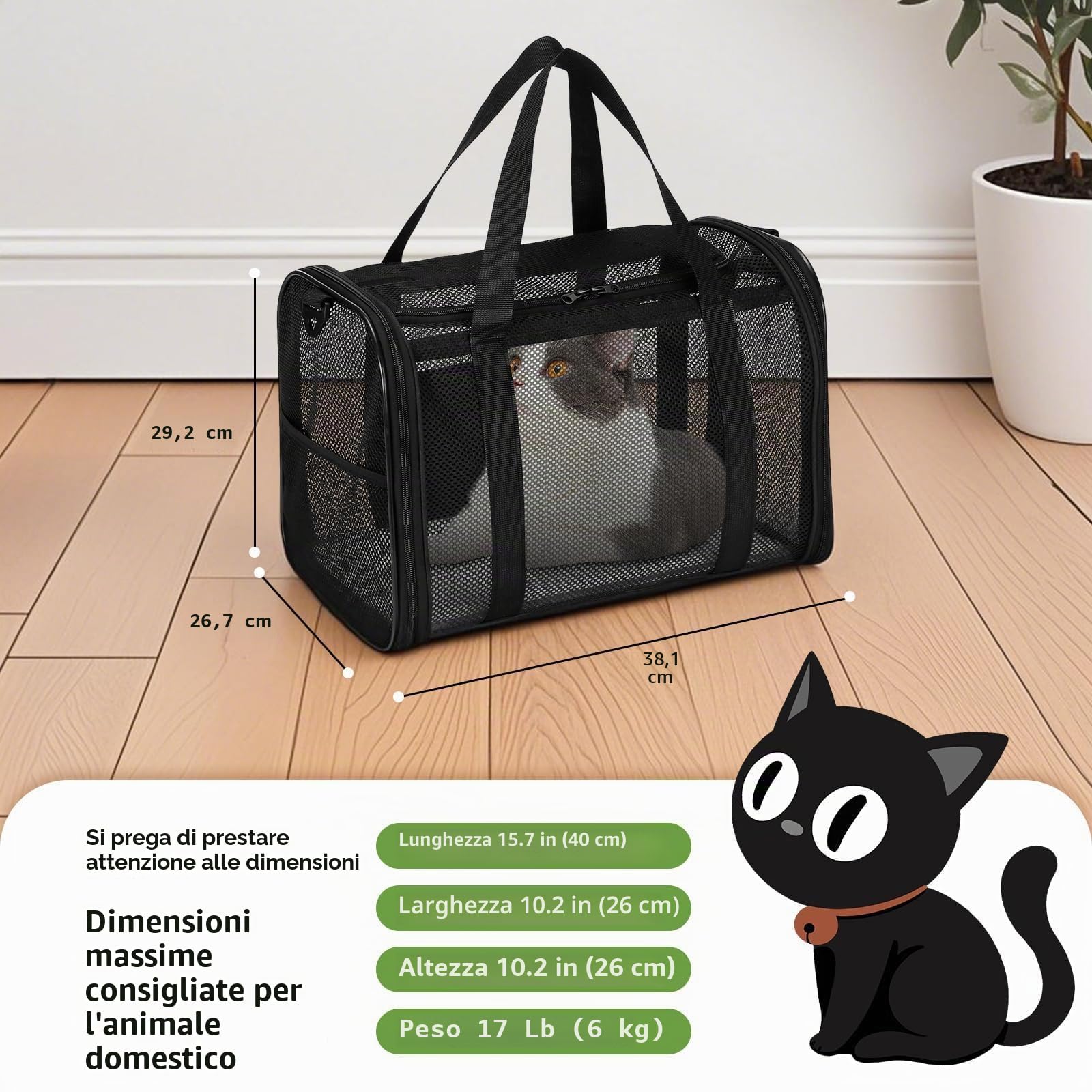 Borsa per gatti traspirante,Trasportino per Cani Portatile e Ripiegabile,Trasportino Gatto Cane,Trasportino per Gatti Con Tappetino Rimovibile e Tracolla,per Viaggio,Nero