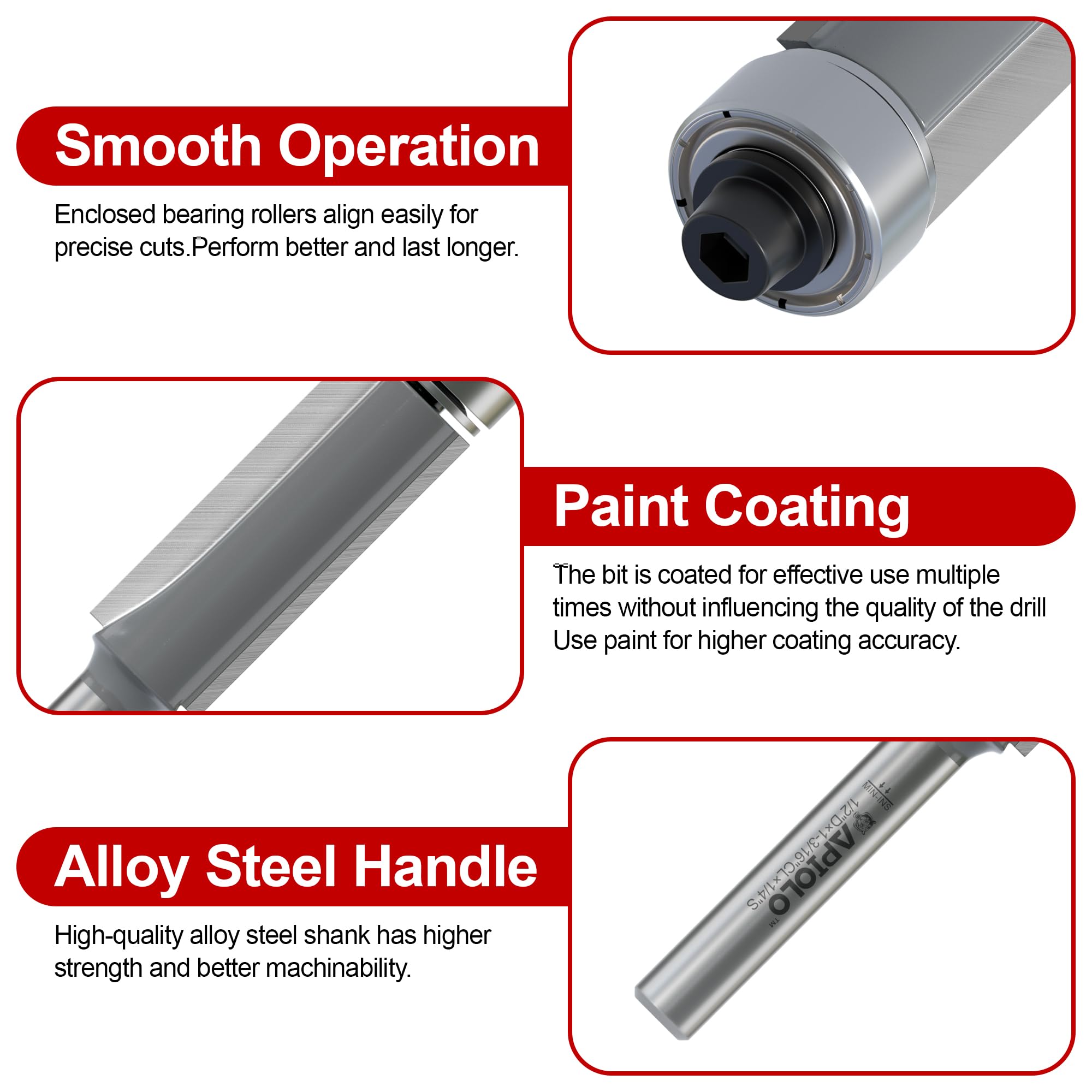 APIOLO Router Bit Set - 4 Flush Trim Bits -3