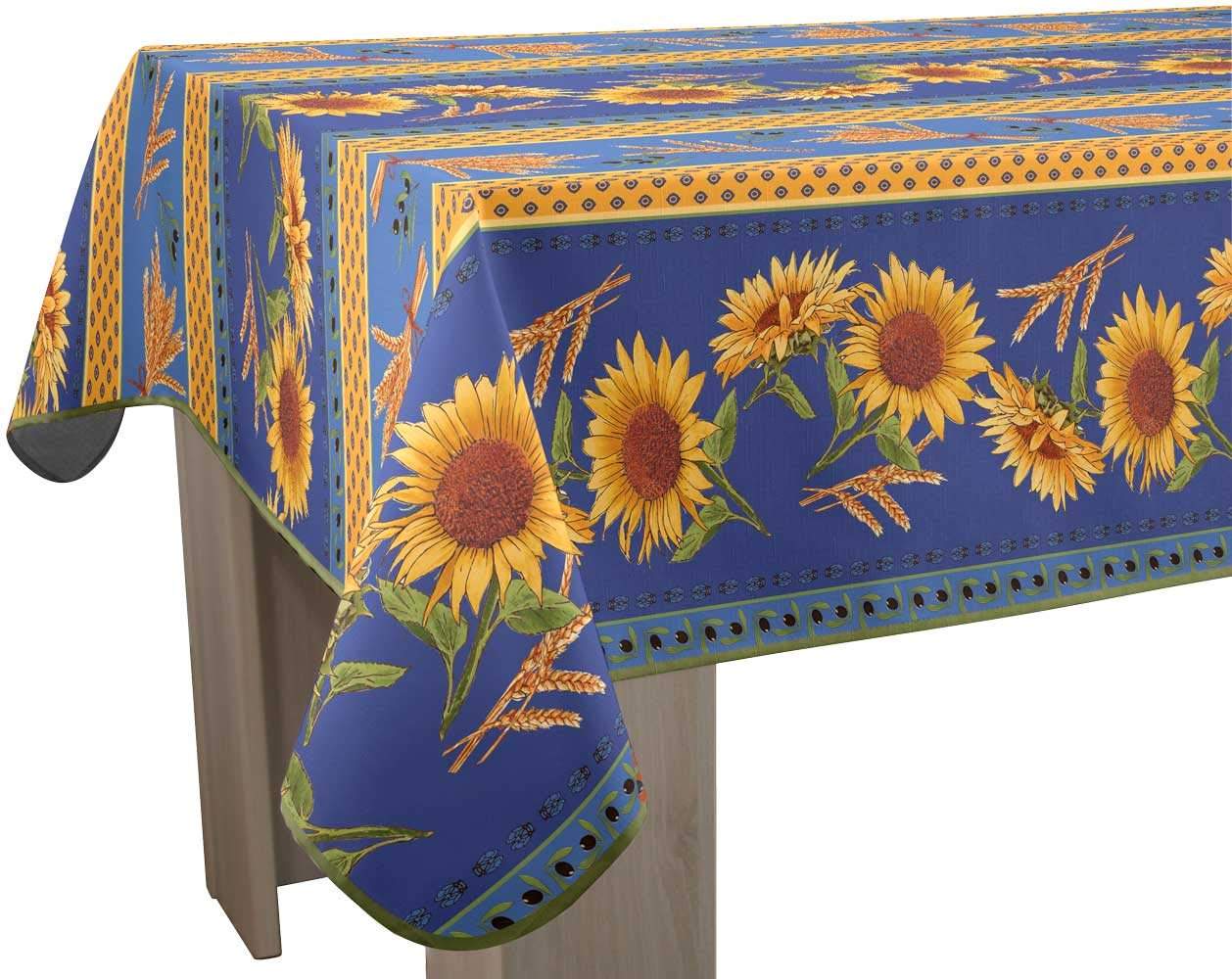 Nappe anti-taches rectangulaire tournesol bleu de grande taille 150x350 cm