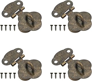 4PCS Wooden Box Case Hasp Latch 16 Screws Antique Brass Wooden Box Hasp Metal Closing Hasp Latch Furniture Jewellery Box Lock Jewellery Gift Box DIY Box Hasp Storage Box Hinge