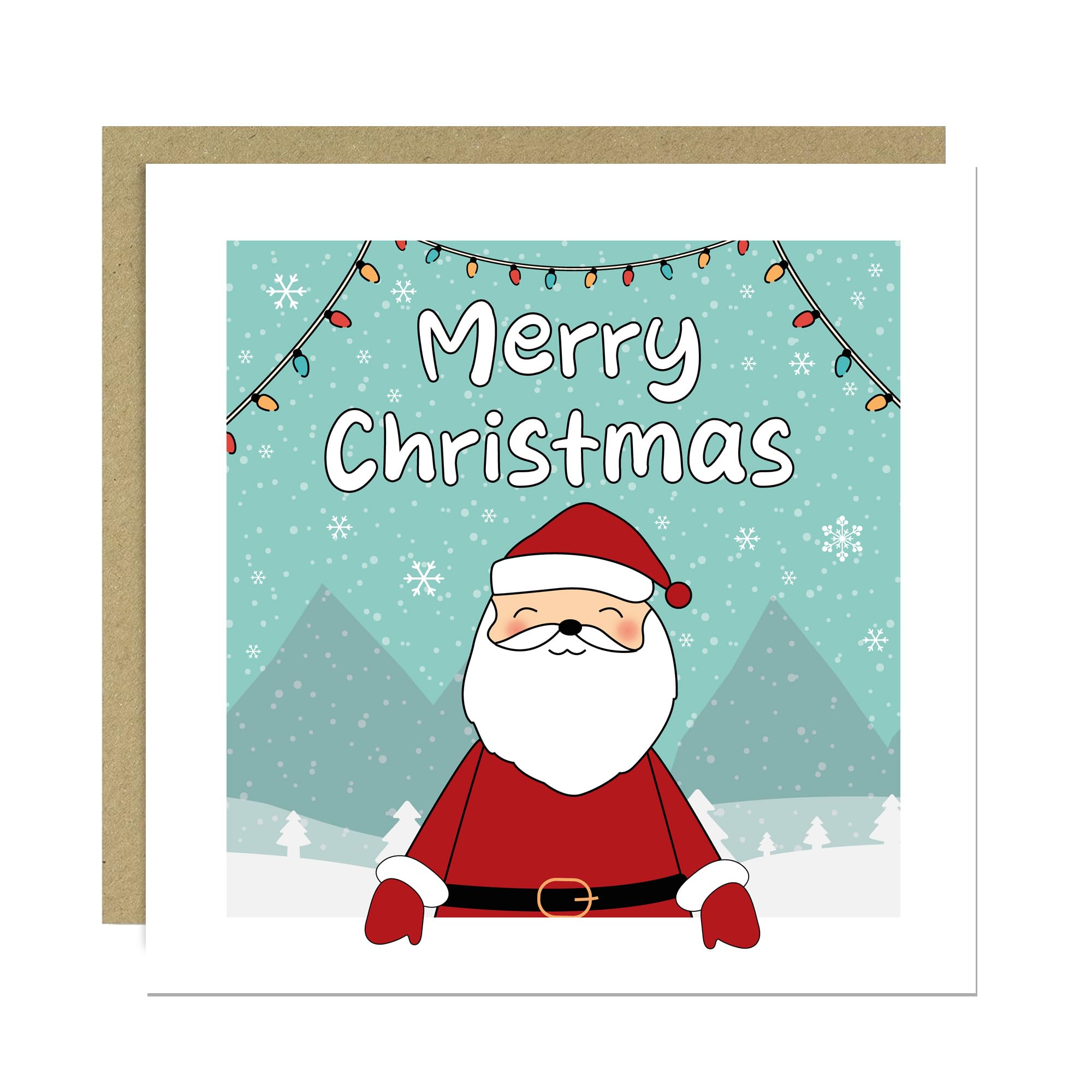RED OCEAN Merry Christmas Card Cute Santa Design For Kids Children Seasons Greetings Cut Christmas Card For Son Daughter Niece Nephew 145x145mm With Kraft Envelope