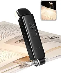 DEWENWILS Luz de livro recarregável por USB para leitura na cama, branco quente, brilho ajustável, luzes de leitura de livros com clipe de LED, perfeita para leitores ávidos, crianças, preta