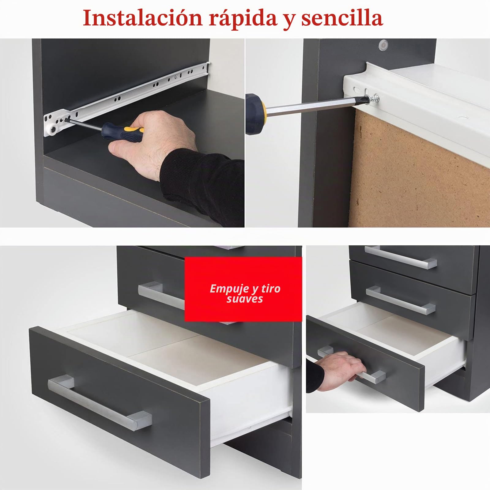 Rieles Para Cajones De Cocina 1 Par Guías Para Cajones De Madera, Capacidad Carga De 45 Kg, Correderas De Rodillos Para Cajones 250 300 400 550mm, Carriles Telescópica Silenciosa
