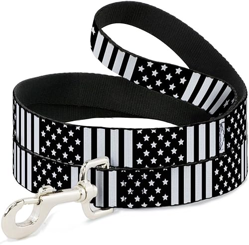 Correa para perro con la bandera estadounidense de primer plano, color negro y blanco, 4 pies de largo de 1.0 pulgadas de ancho