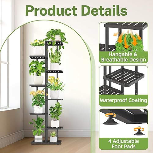 Miniatura 2 de iDavosic.ly Soporte para Plantas de Interior y Exterior, Estante Alto de Metal de 7 Niveles para Flores para Macetas Grandes de Alta Resistencia,