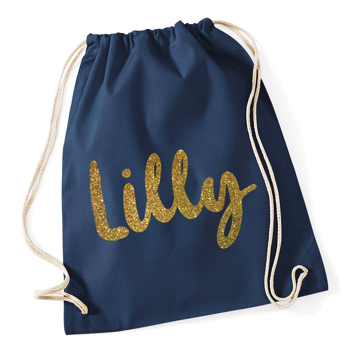 Hippowarehouse Personalised name Glitter Drawstring Cotton School Gym Bag 37cm x 46cm, 12 litres