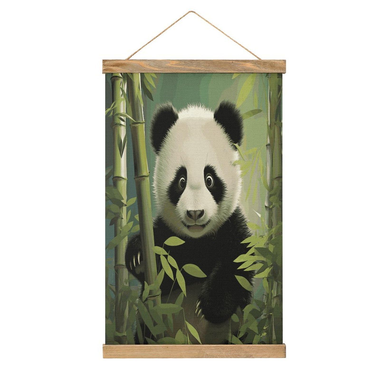 FekiLoot Curious Panda Wall Art Poster Hanger Frame Linen Wall Art Decor Vintage Hanging Poster Hanging Wall Decor Rustic Retro Wall Art Print for Living Room Decor 20.4 X 13.1Inches