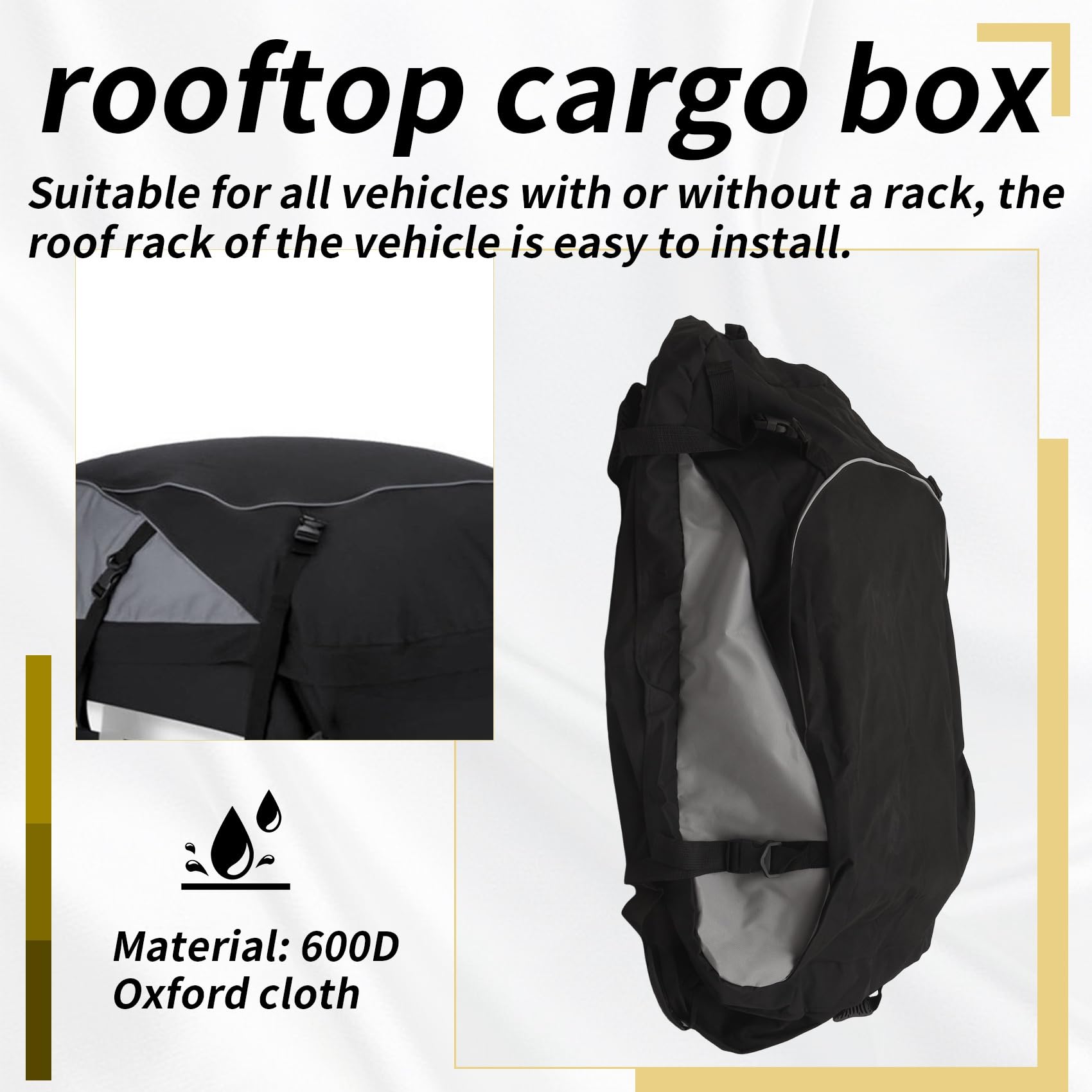Bolsa de Techo de Coche y Soporte de Carga en la Azotea 15 Pies CúBicos Bolsa de Trabajo Pesado Bolsa de Almacenamiento Impermeable para Techo de Coche Bolsa Universal