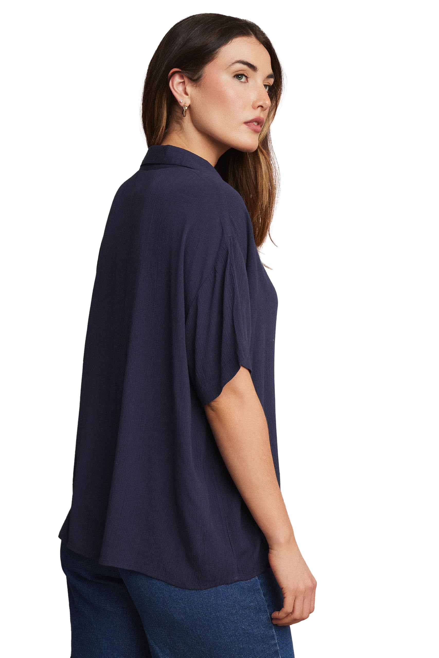 Long Tall Sally Women's Navy - Lts Tall Blue Cotton Crinkle Shirt Size 22
