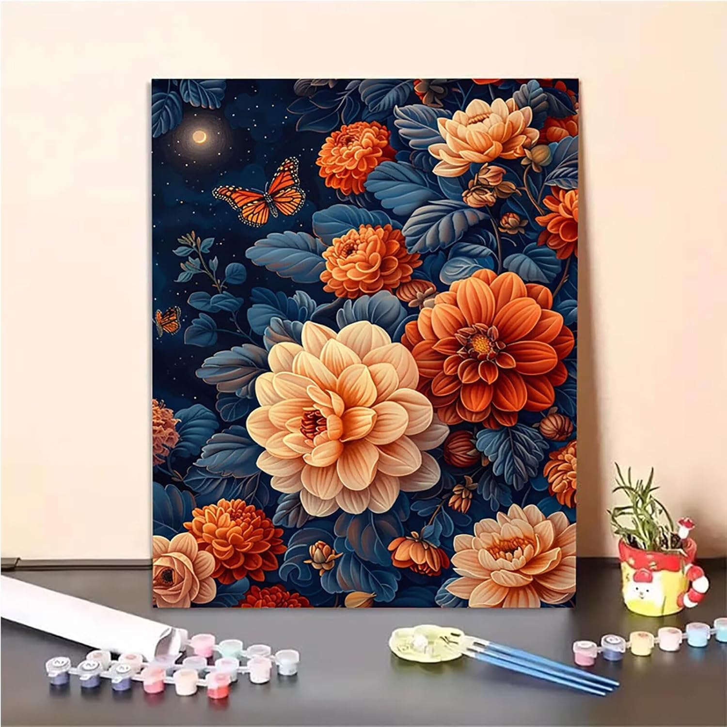 数字油絵 デジタル油絵 フルーツいちご 数字キットでペイントブラシと