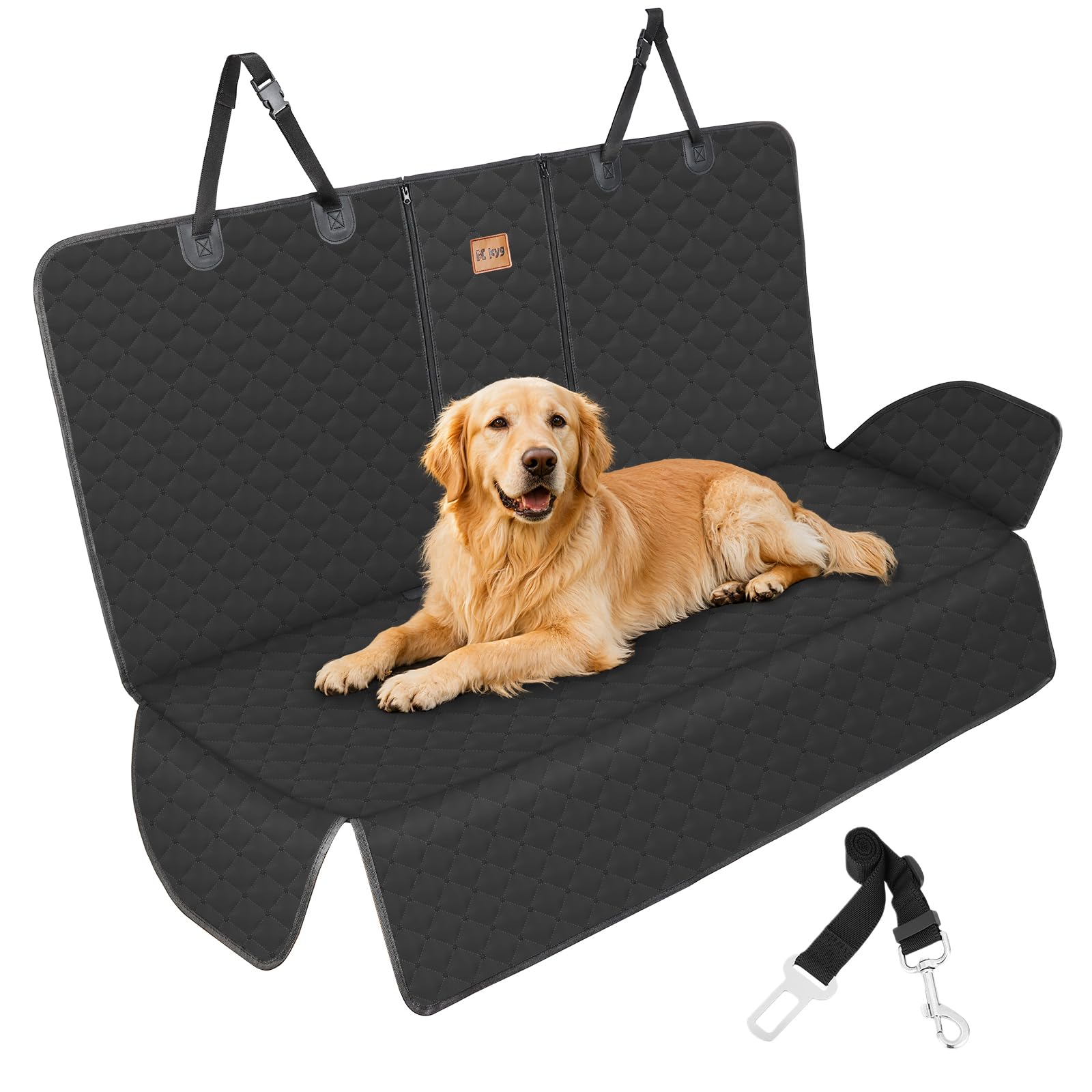 KYG Dog Car Seat Cover with Armrest Opening, Waterproof & Scratch-proof Rear Seat Cover for Dogs, Universal Fit, 135 * 130cm, Black (Not Compatible with ISOFIX)