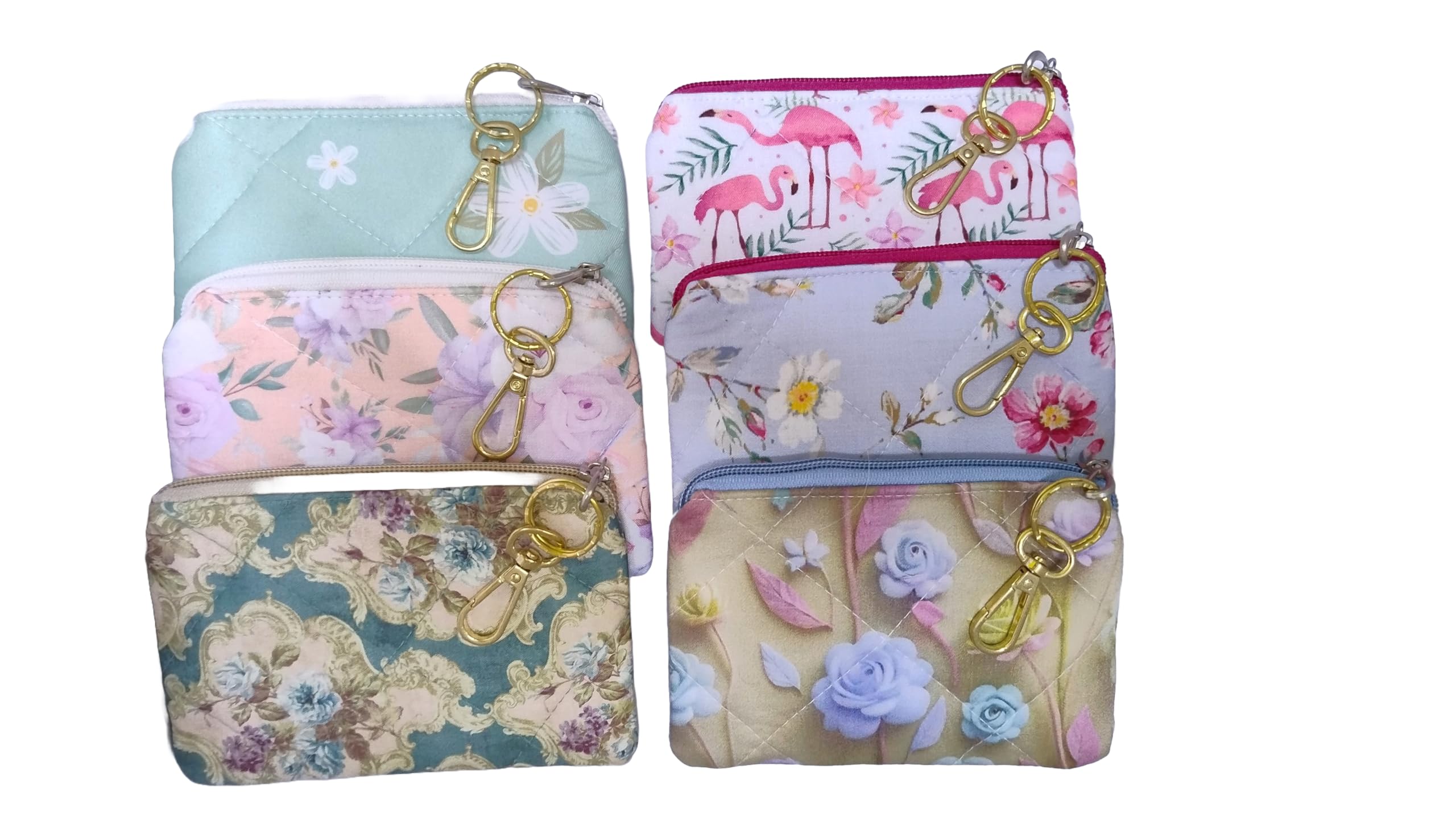 GenericMax EMA Coin Pouch For Women Pack Of 2pcs Cute Multi-color Fabric Mini Purse With Zipper And Keychain Hook Small Coin Holder And Card Wallet For Women And Girls 15x10cm Ladies Wallet Pouch