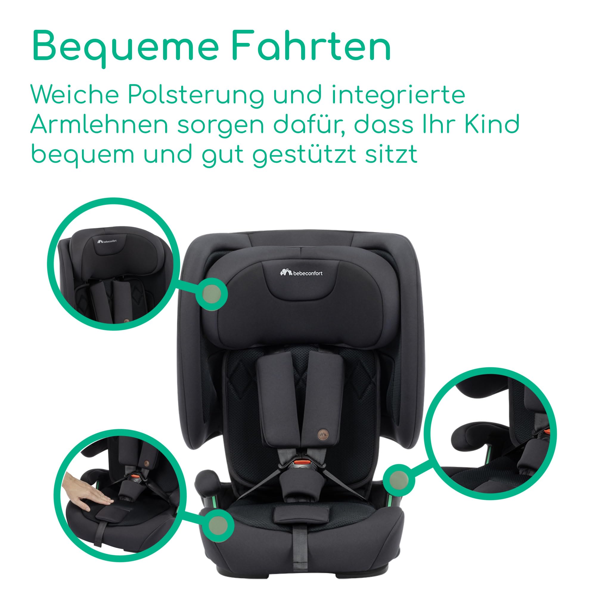 Bebeconfort Ever & Go i-Size, Mitwachsender Kindersitz 9-36 kg, 15 Mon. bis 12 J., 76-150 cm, Klappbarer Kinderautositz, Kompakt + Leicht (6 kg), 15 Kopfstützenpositionen, Full Black