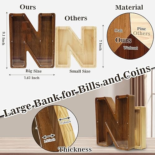 Vista 183 de Alcancía grande de madera personalizada para niños, alcancía con nombre personalizado, alcancía (nombre grabado láser) letras del alfabeto