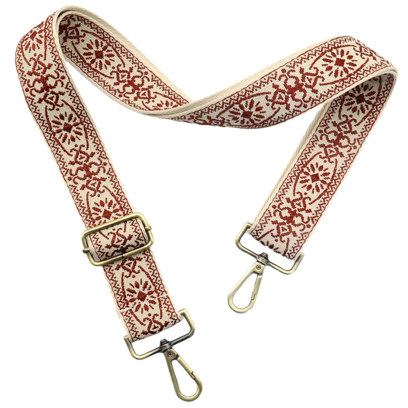 Purse Strap Adjustable Replacement Crossbody Bag Strap Retro Jacquard Embroidery Shoulder Straps for Canvas Bag