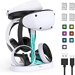 FASTSNAIL Charging Stand for PlayStation VR2, Multifunction Vertical PS VR2 Headset & Sense Controllers Charge Dock Station with 10 RGB Light Modes of Memory, for PS5 VR2 Accessories (RGB Base)