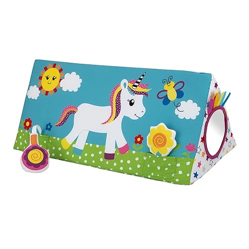 Sassy Baby Ulbright Unicorn Pink Bird and Cloud - Juguete multicolor para bebé con cuña de peluche con chirriador, carillón, arruga y espejo