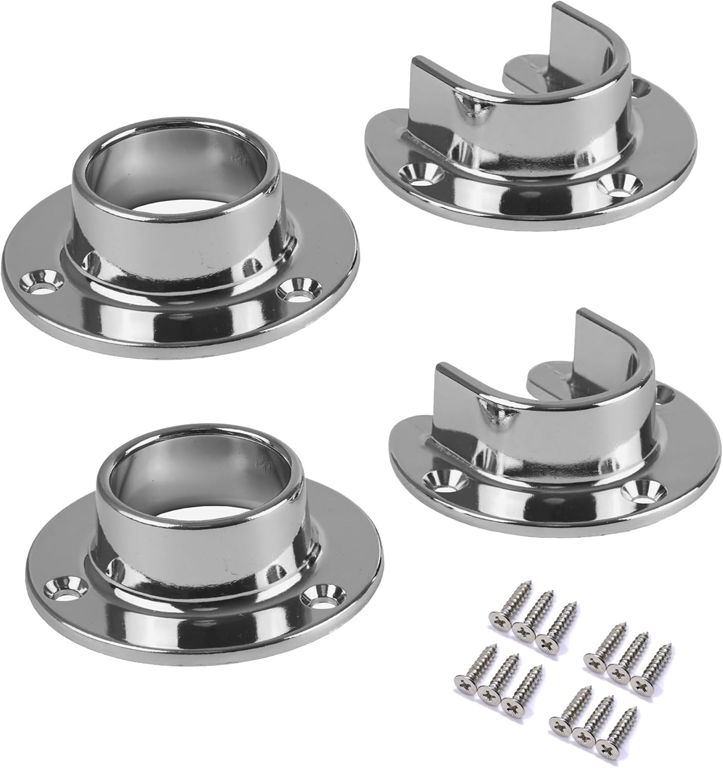 Closet Rod Holder,2 Pair Metal Heavy Duty,1-1/4 inch Rod End Support Bracket for Closet Shower Curtain,Closet Pole Socket (Polish Chome)