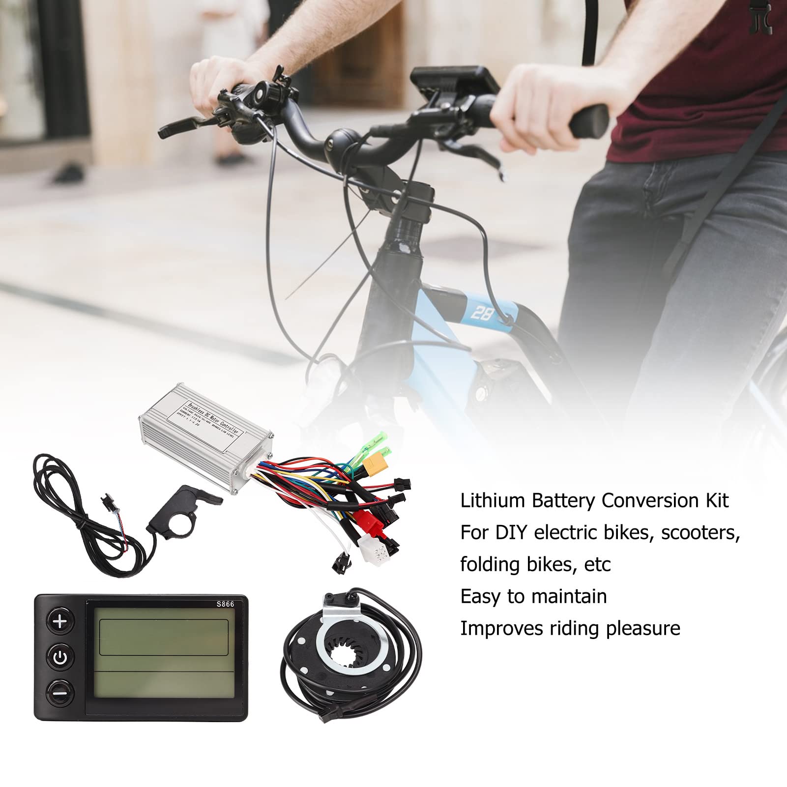 Kit de contrôleur de Moteur brushless pour vélo électrique 24V 36V 48V 250W 350W 17A avec Affichage LCD S866 et Accélérateur