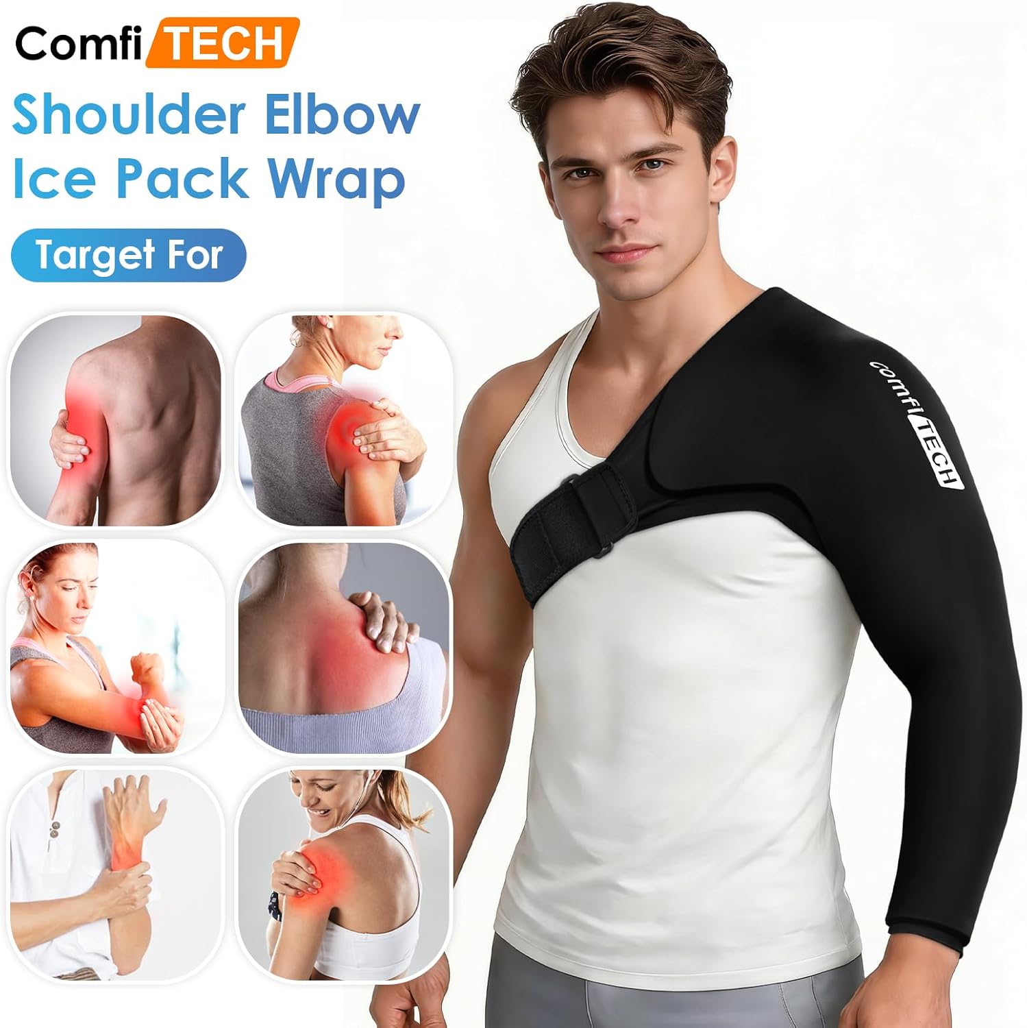 ComfiTECH Shoulder Arm Ice Pack Wrap for Pitchers, Ice Arm Sleeve for Volleyball Player, Athletes, Flexible Cold Application for Throwing Recovery, Elbow Joint and Muscle Relaxation & Daily Use, Large