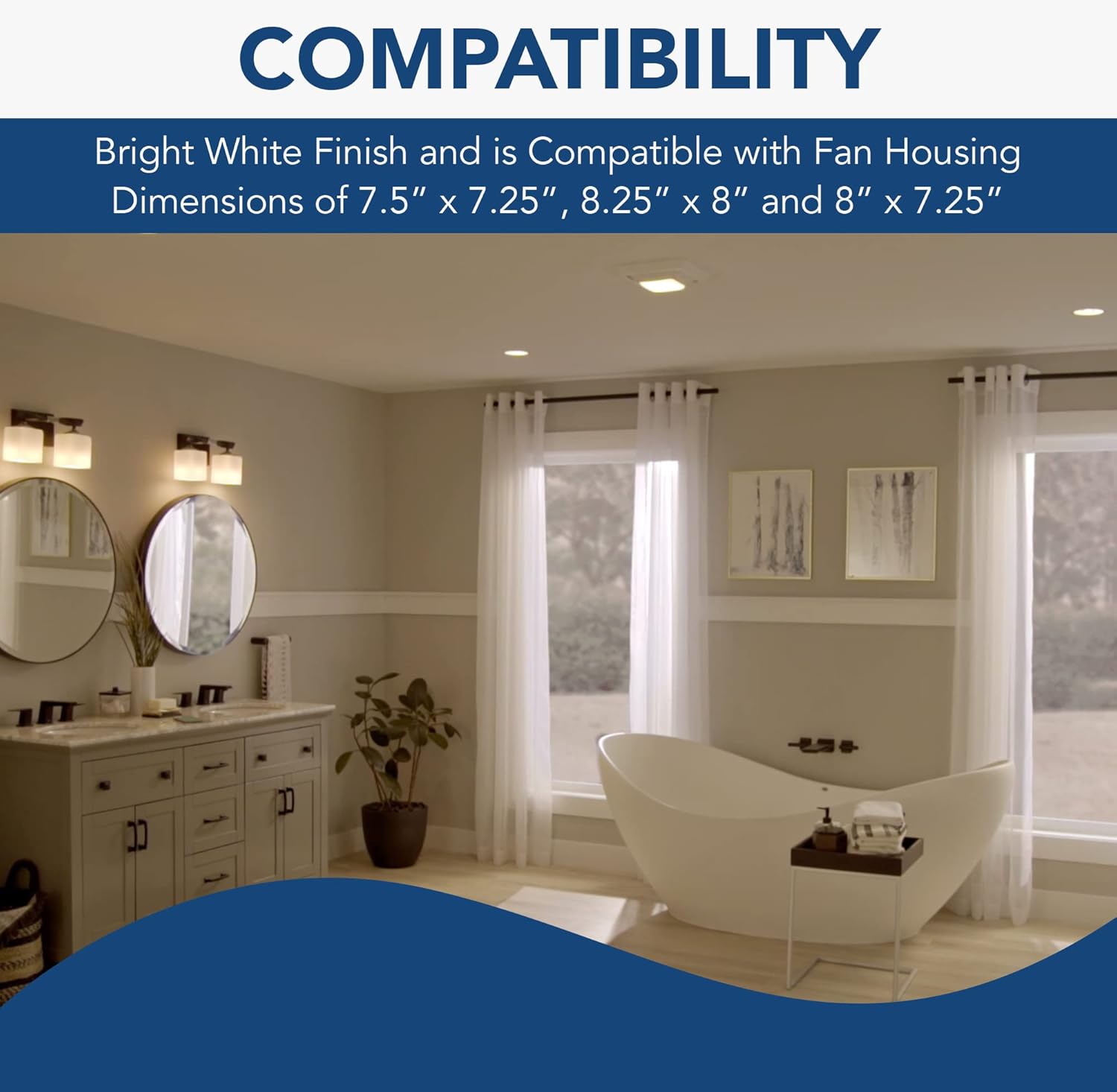 Broan-NuTone FG600RGBS Customizable Color Changing LED Cover/Grille for Bathroom Fans, Easy DIY Install, Smart Phone App, Bright White