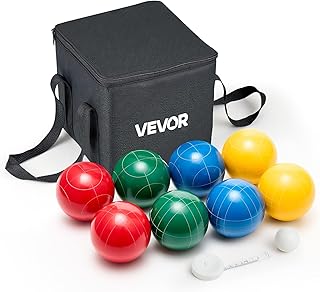 VEVOR Bocce Ball Set, 100 mm, with 8 Resin Balls, Pallino, Carrying Bag and Measuring Rope, Red/Green/Blue/Yellow 4 Color...