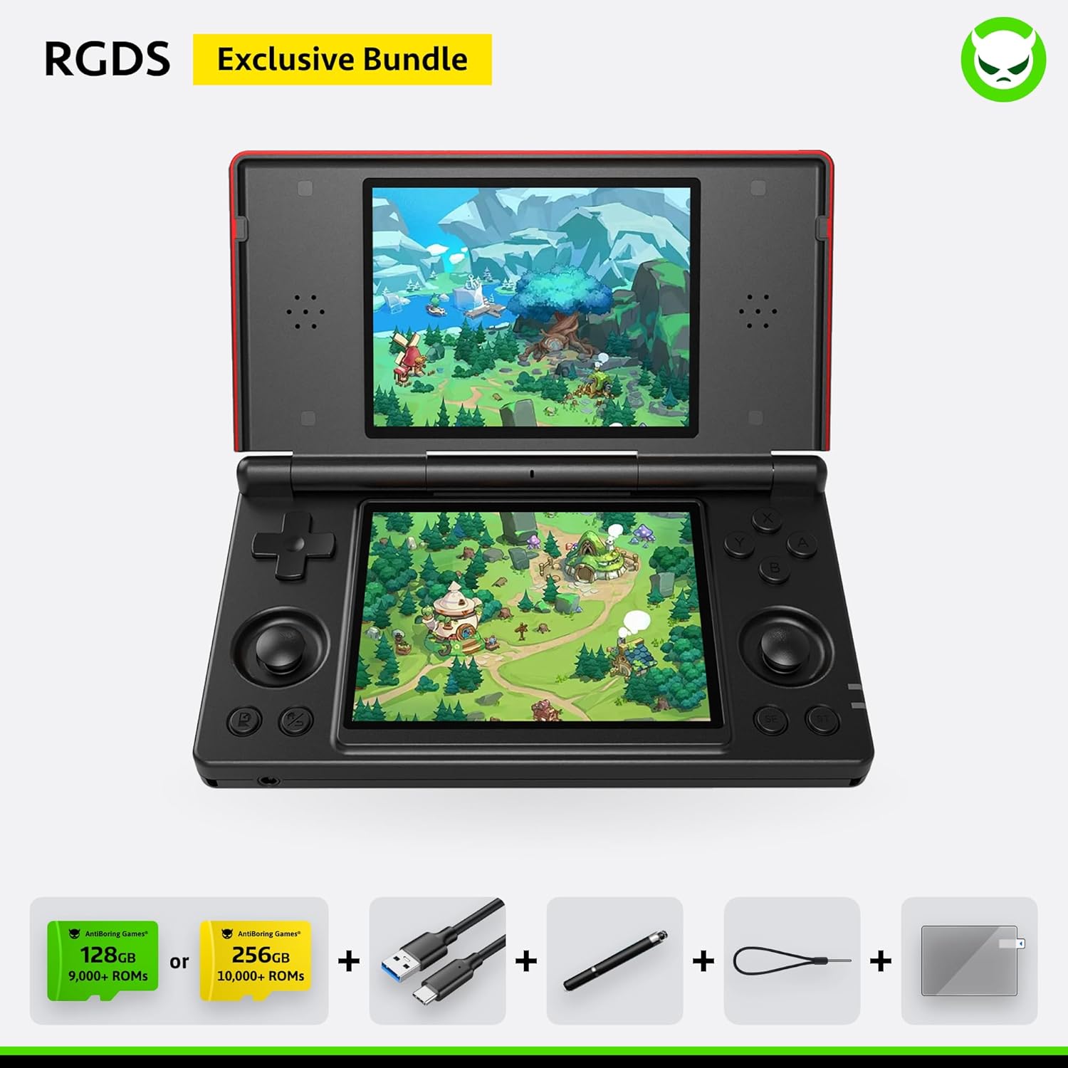 Novabored RG DS Dual Screens Handheld Game 20+ Emulaters 10K+ Games Preloaded 4-inch IPS 640 * 480 Android 14 RK3568 Quad-core 64-bit 4000mAh Electronic Game Handheld (Black & Crimson Red-256GB)