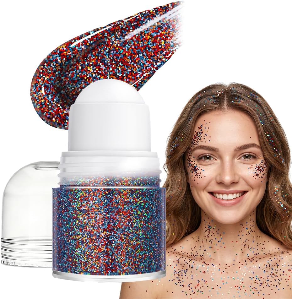 Patriotic Body Glitter Stick, Star Face Body Glitter Stick, 4th of July Glitter, Patriotic Makeup USA Flag Accessory for Independence Day, Memorial Day, Veterans Day, Sparkling Makeup for Adult (# 19)