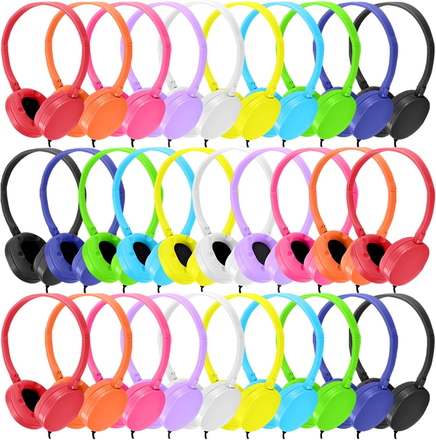 50 Pack Kids Headphones Bulk for Classroom School K-12, Wholesale Wired Student Headaets Adjustable 3.5mm Jack for Chromebook Laptop PC (HY104,50 Mixed)