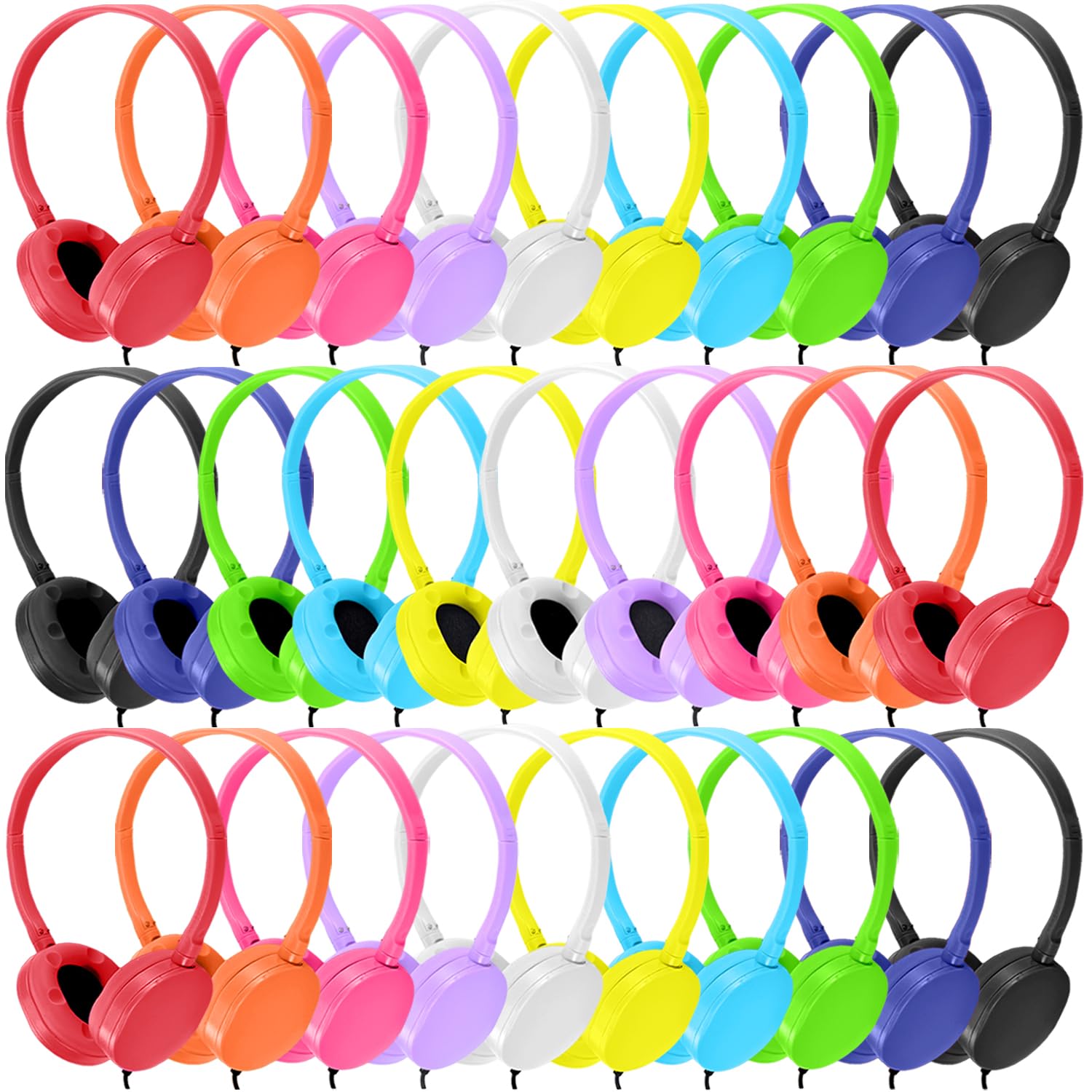 Wensdo 50 Pack Kids Headphones Bulk for Classroom School K-12, Wholesale Wired Student Headaets Adjustable 3.5mm Jack for Chromebook Laptop PC (