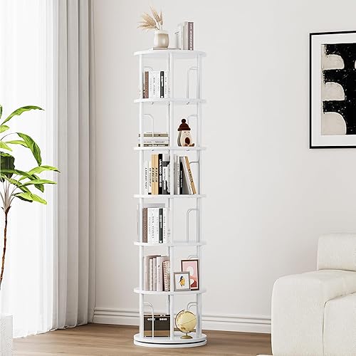 Miniatura 9 de Estantería giratoria de 5 niveles, estantería giratoria de 360°, organizador giratorio vertical para espacios pequeños, esquina, sala de estar,