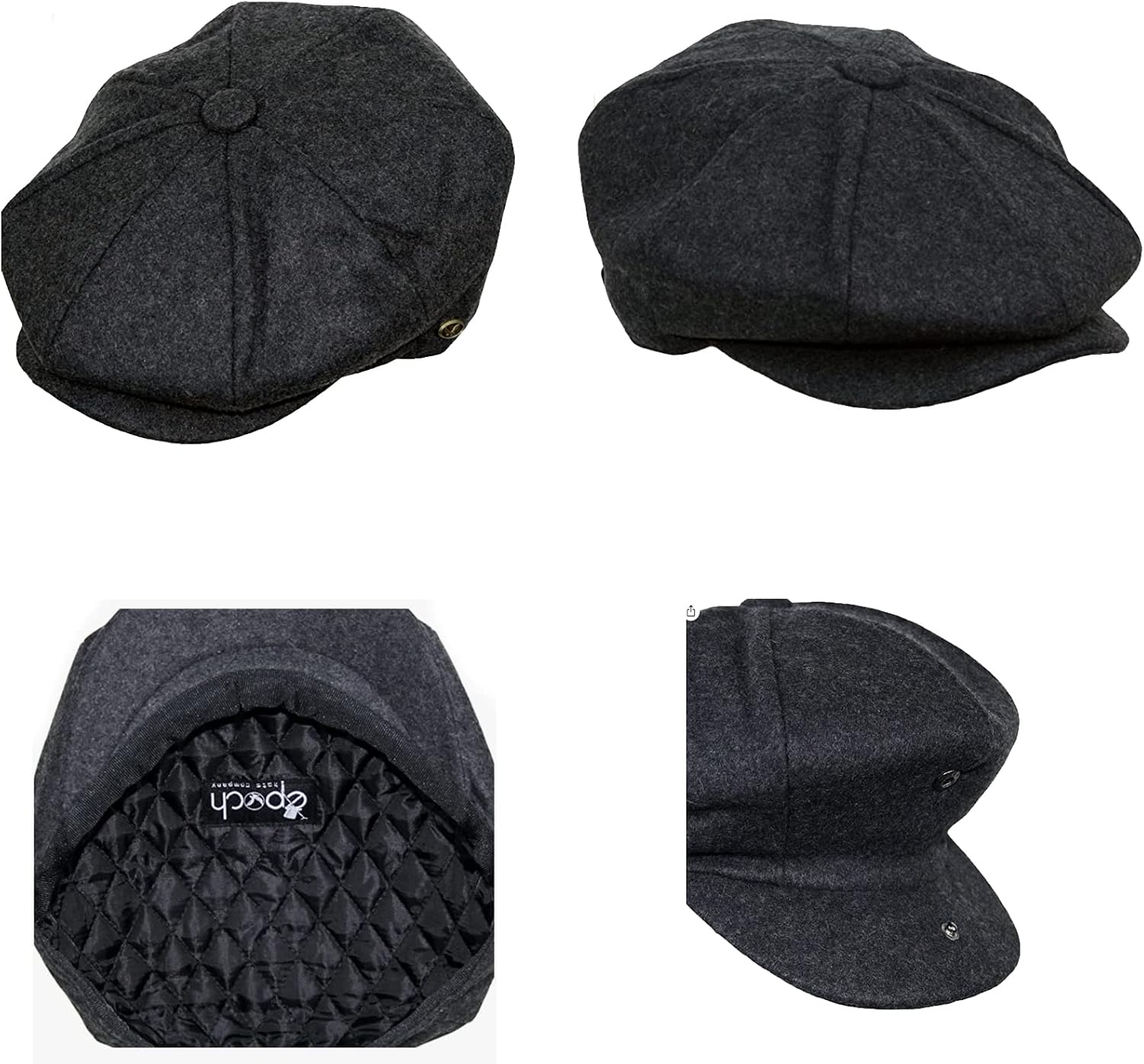 Men's Classic 8 Panel Wool Blend Newsboy Snap Brim Collection Hat