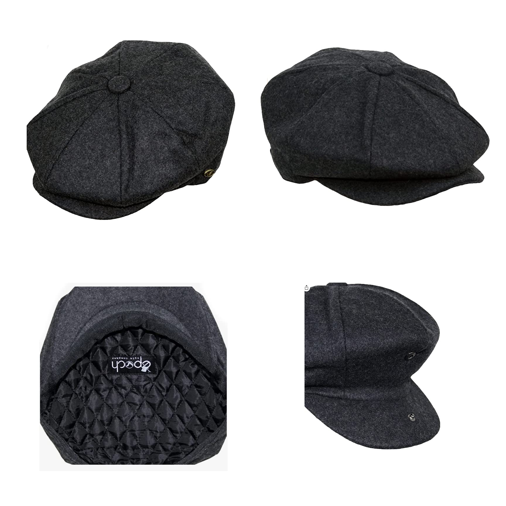 Men's Classic 8 Panel Wool Blend Newsboy Snap Brim Collection Hat (as1, Alpha, x_l, Charcoal)
