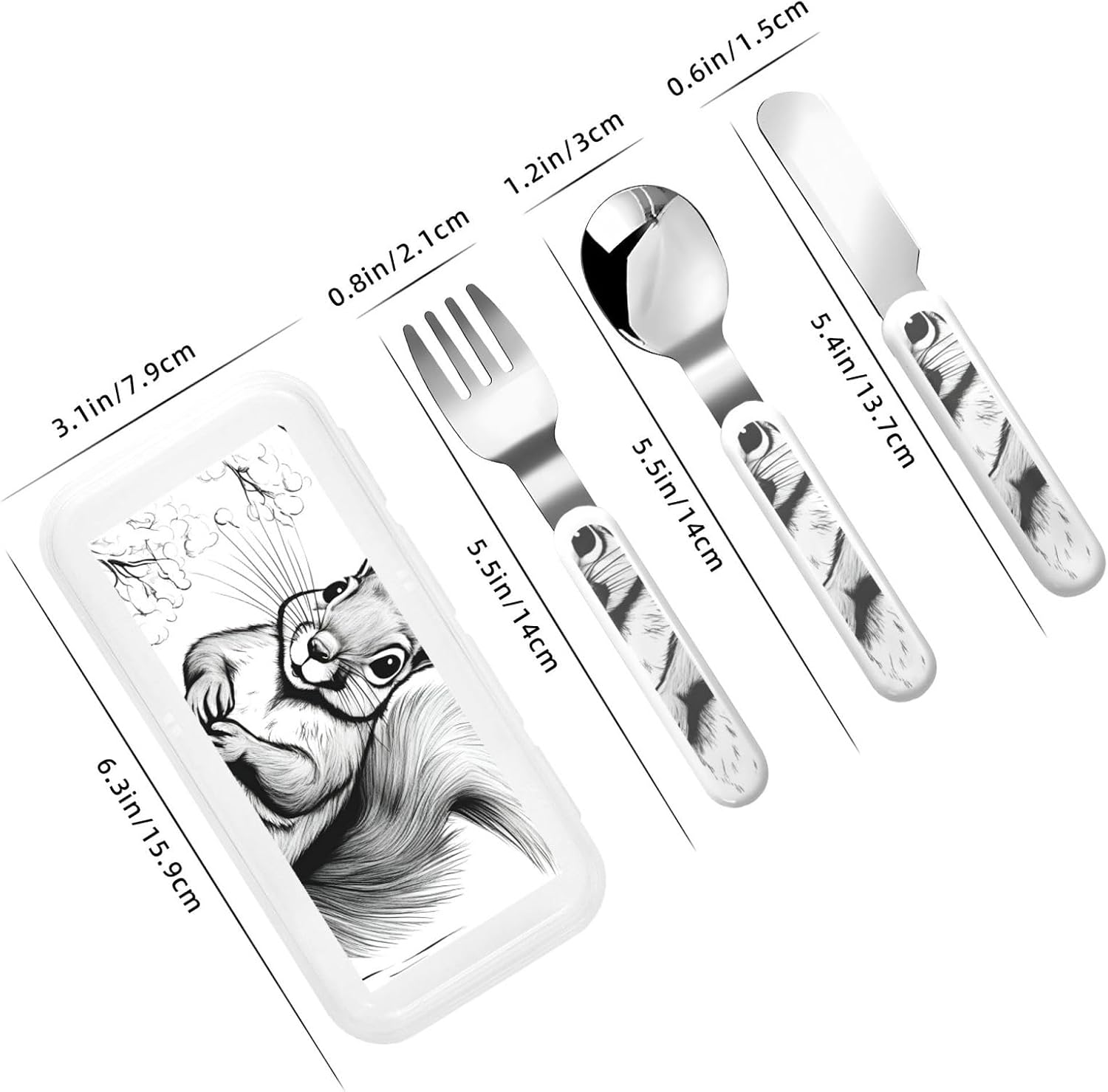 cartoon squirrel Print Stainless Knife Spoon Fork 3-Piece Set,Flatware Cutlery Set With Storage Case