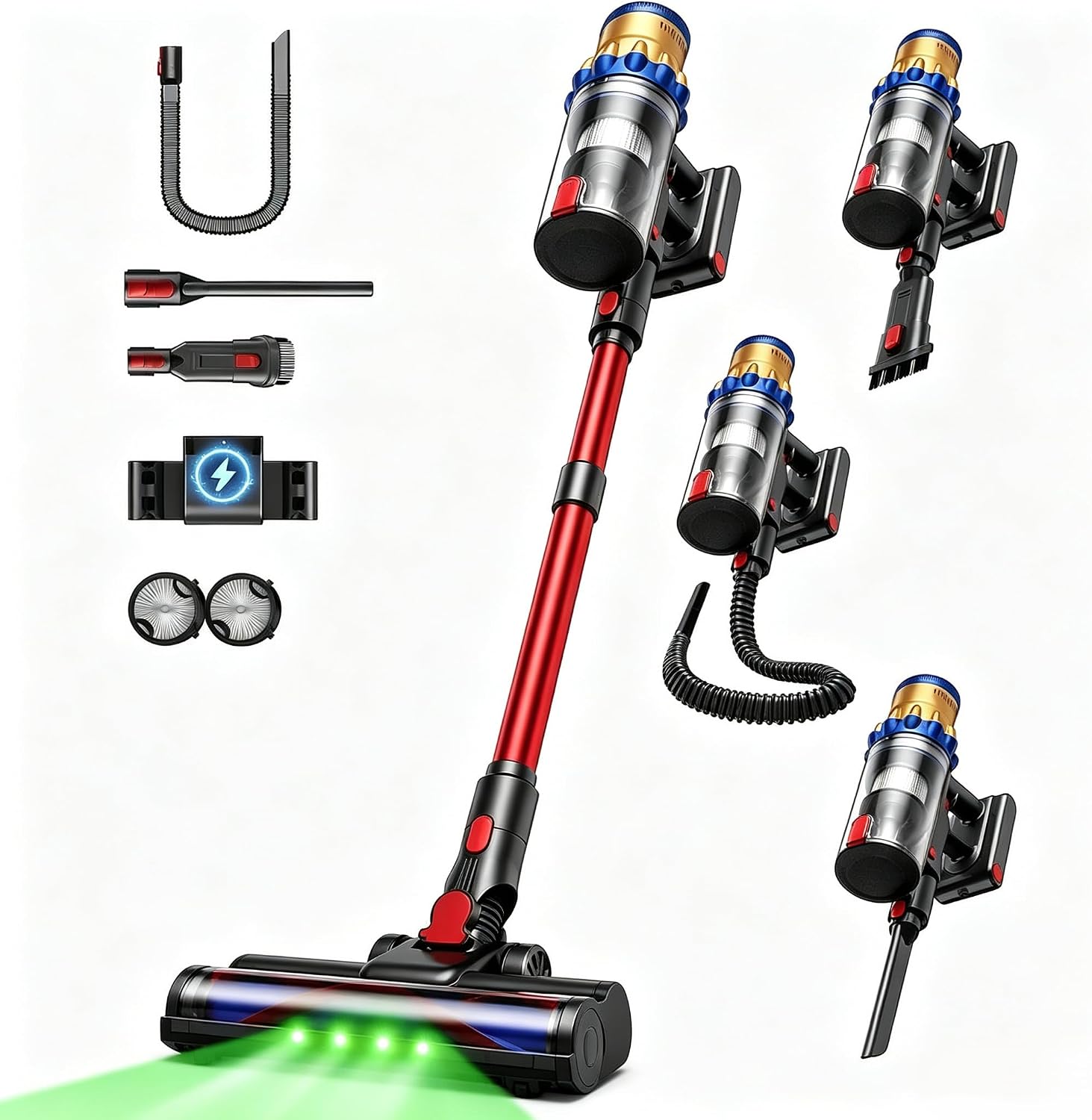 Cordless Vacuum Cleaner, 650W 55KPa Powerful Suction Lightweight Stick Vac with Self-Standing & Smart Touch, 70 Mins Runtime, Anti-Tangle for Pet Hair, Hardwood Floor & Carpet, Wall Mount Charging