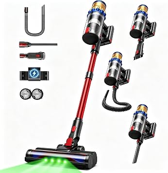 Cordless Vacuum Cleaner, 650W 55KPa Powerful Suction Lightweight Stick Vac with Self-Standing & Smart Touch, 70 Mins Runtime, Anti-Tangle for Pet Hair, Hardwood Floor & Carpet, Wall Mount Charging