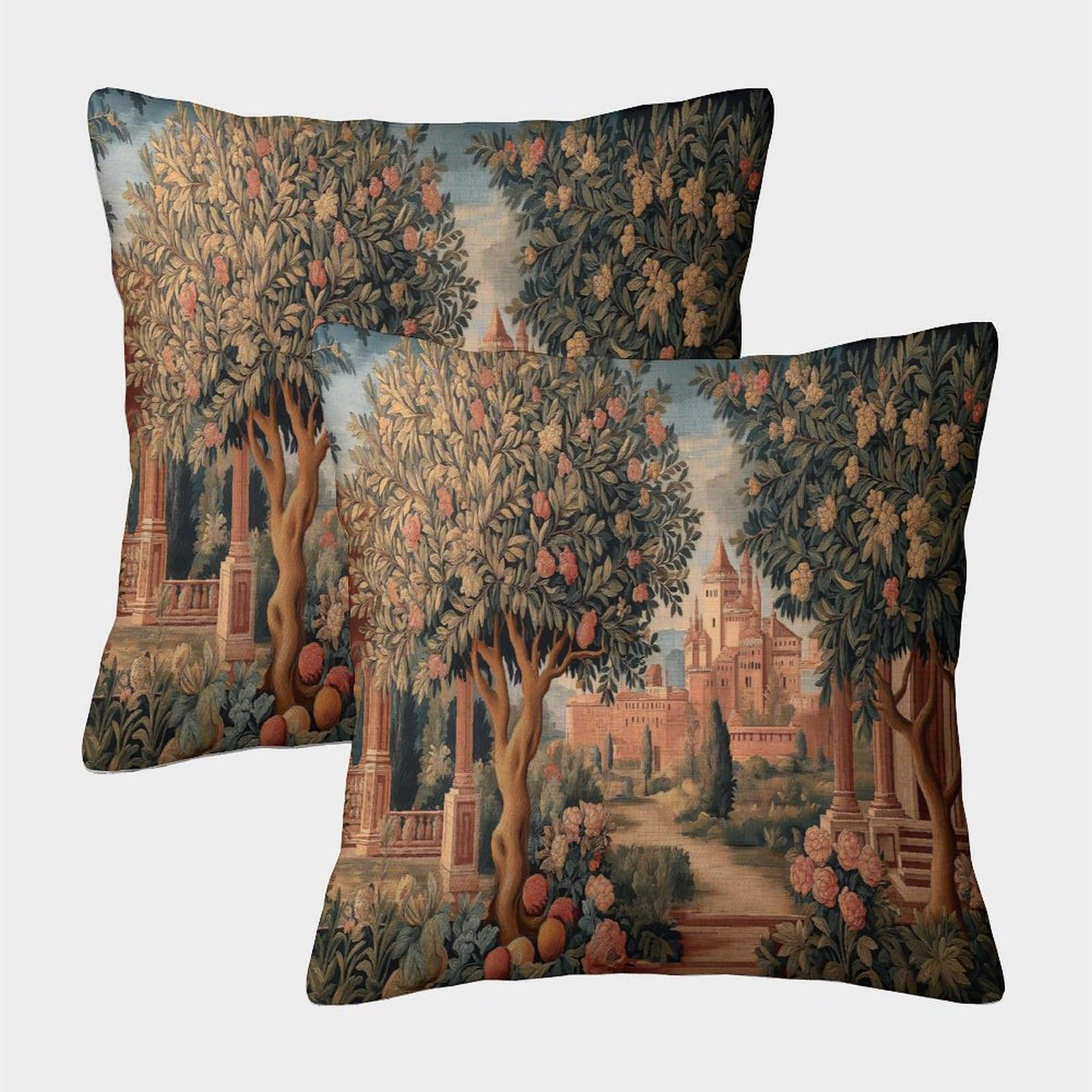 kaiyun 2 Pack 3D Medieval Tartan Decorations, Trees And Flowers Cushion 3D Soft Touch Pillowcase,sofa Chair Home Furnishings 50x50cm