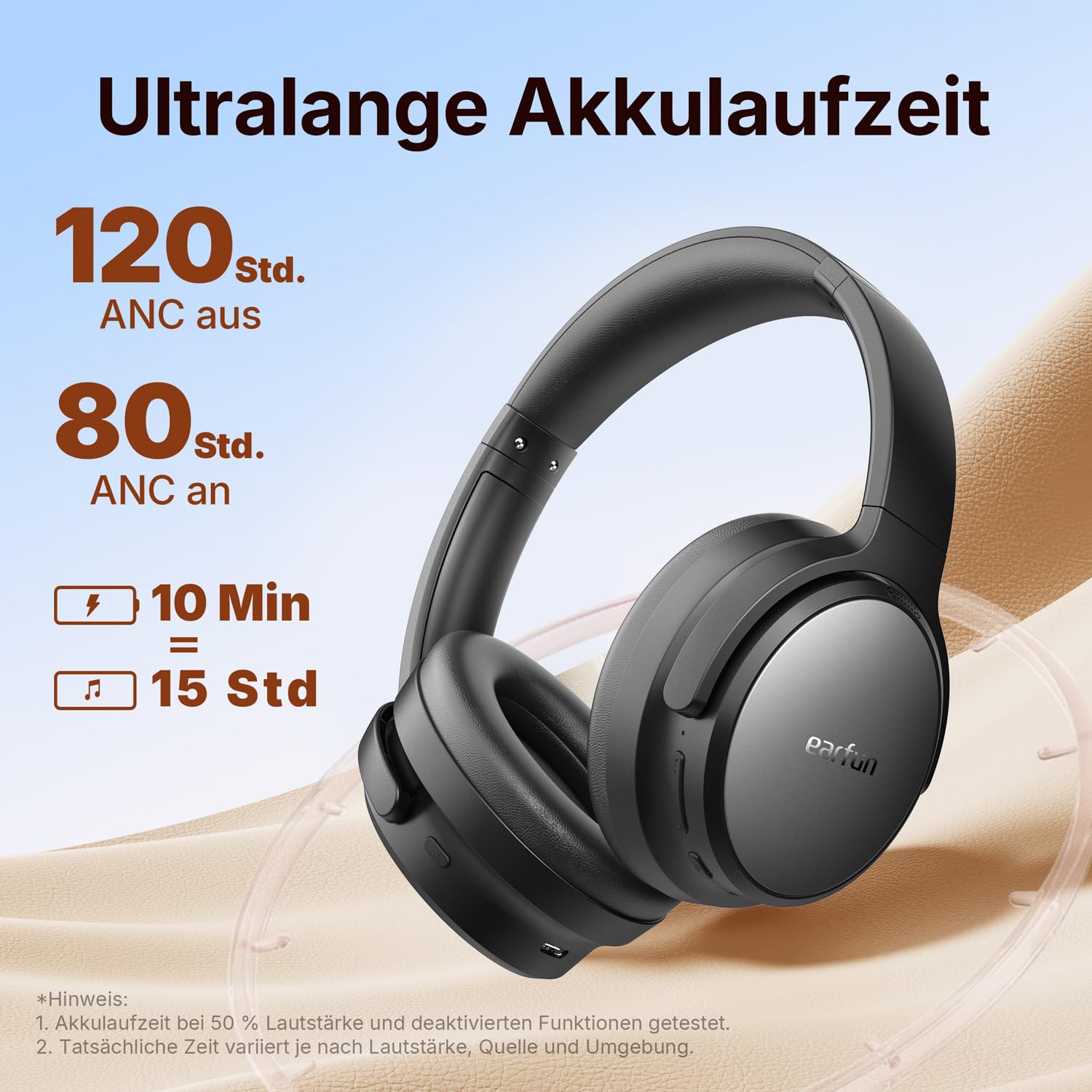 EarFun Tune Pro Over-Ear Kopfhörer Kabellos, Aktiver Geräuschisolierung, Dual-Dynamic-Treibern, Hi-Res Audio, 120 Std. Akku, Bluetooth 5.4 Kopfhörer mit 5 KI-Mikrofone, Multipoint, APP, Theatermodus