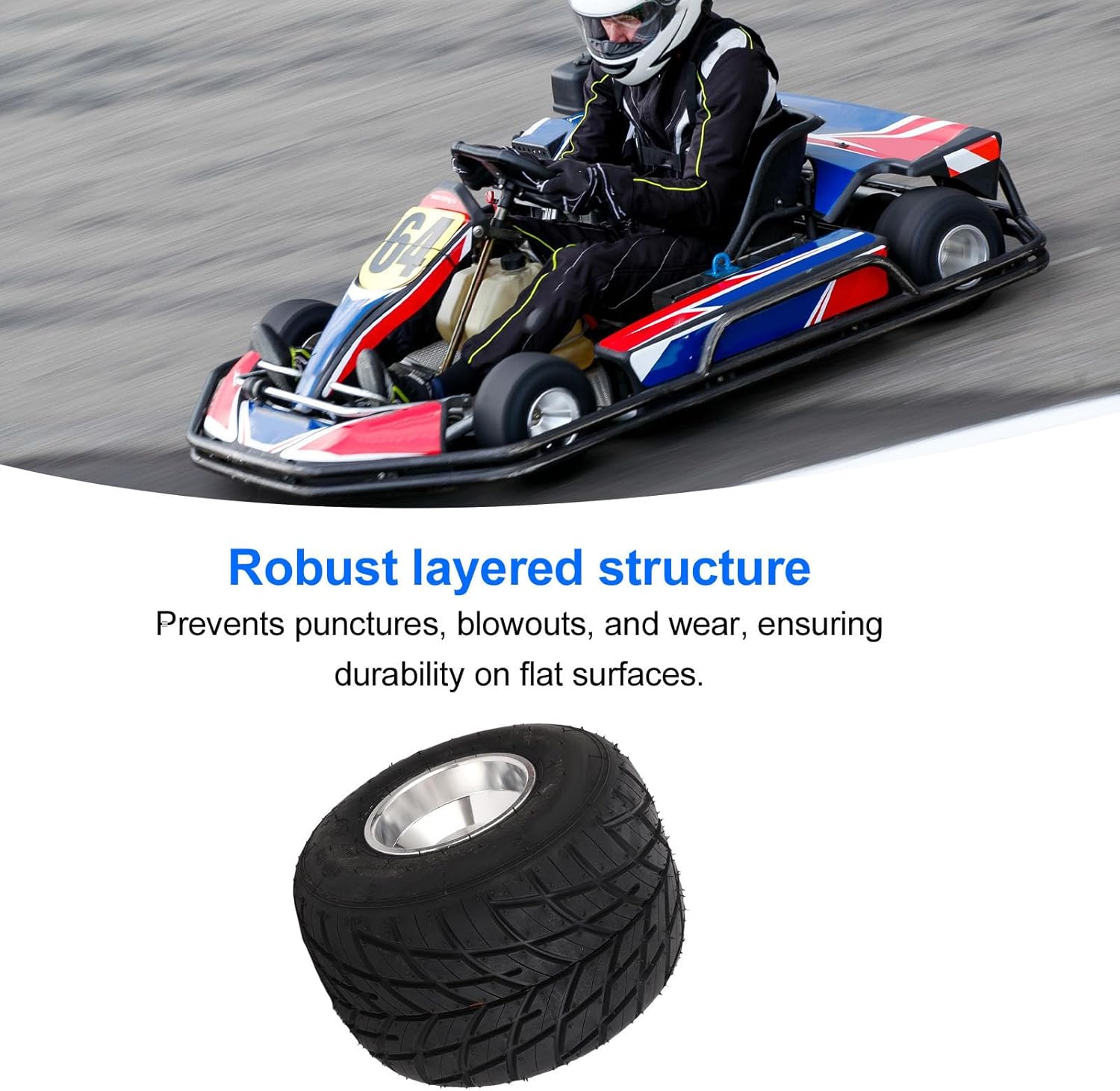 Cryfokt 11x7.10 5 Go Kart Tire and Rim, Tubeless 4PR Rear Wheel Assembly with Aluminum Alloy Rim, for ATV UTV SxS Side by Side Cart Go Kart Drift Trike Buggy Racing