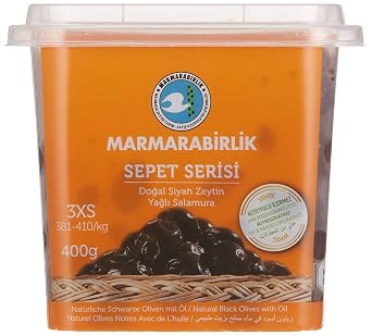 Marmarabirlik Natural Black Olives Canned with Oil, Turkish Pickled Olives, Mediterranean Flavor, Healthy Snacks for Salads, Mezze, Vegan, Halal and Kosher, Small, 14.1 Oz 400g
