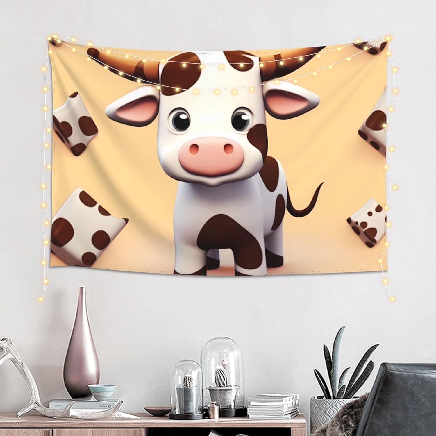 LZQPOEAS Cute Cow Tapestry Wide Wall Hanging Lightweight Wall Blanket Aesthetic Tapestry Poster Vintage Mural Art Background Wall Hanging for Bedroom Living Room Dorm Home Decor 60 X 40 Inch image 4