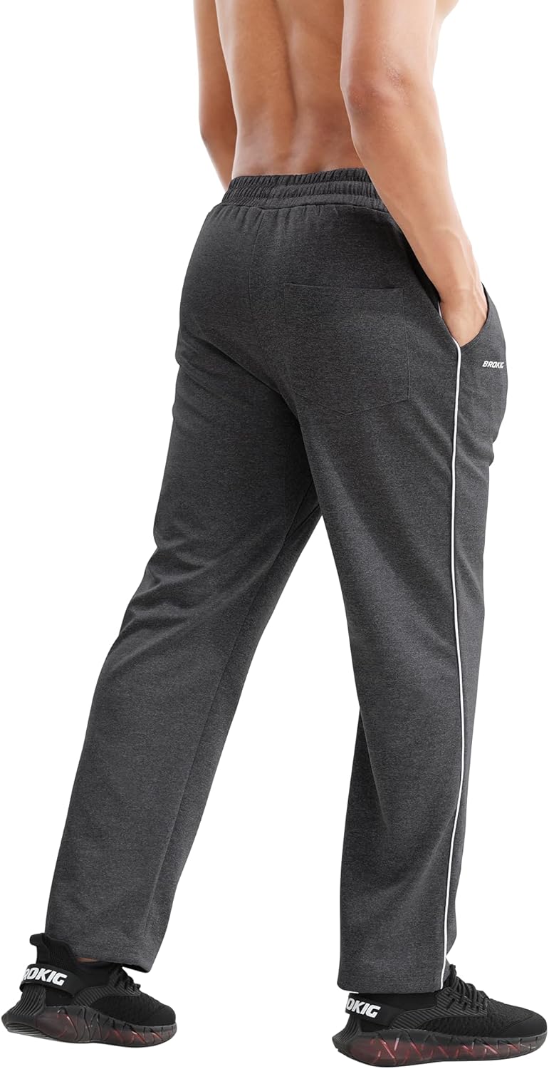 BROKIG Men's Stripe Baggy Workout Sweatpants Open Bottom Straight Leg Casual Sweat Pants with Pockets - Image 5