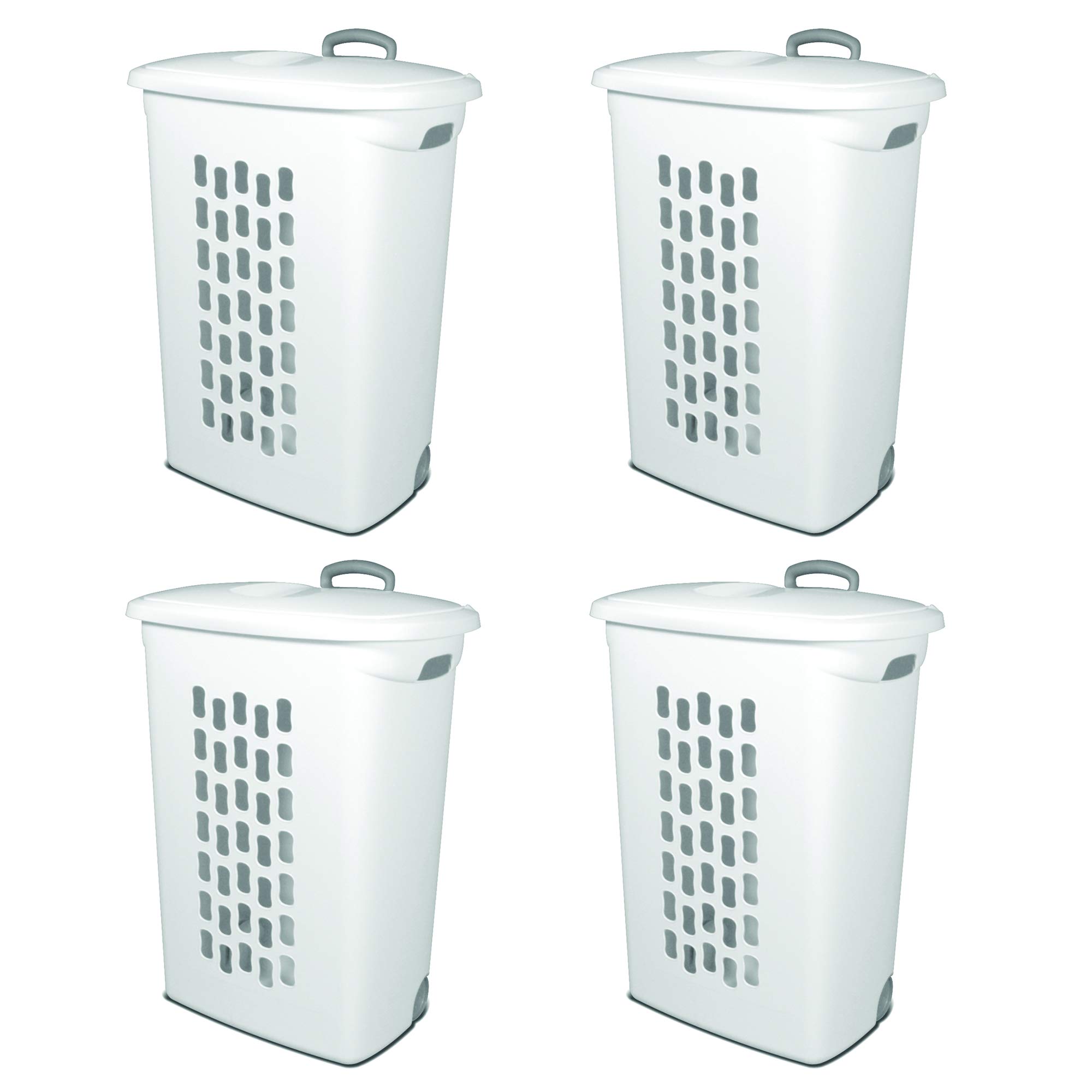 Buy Sterilite White Laundry Hamper with LiftTop, Wheels, and Pull