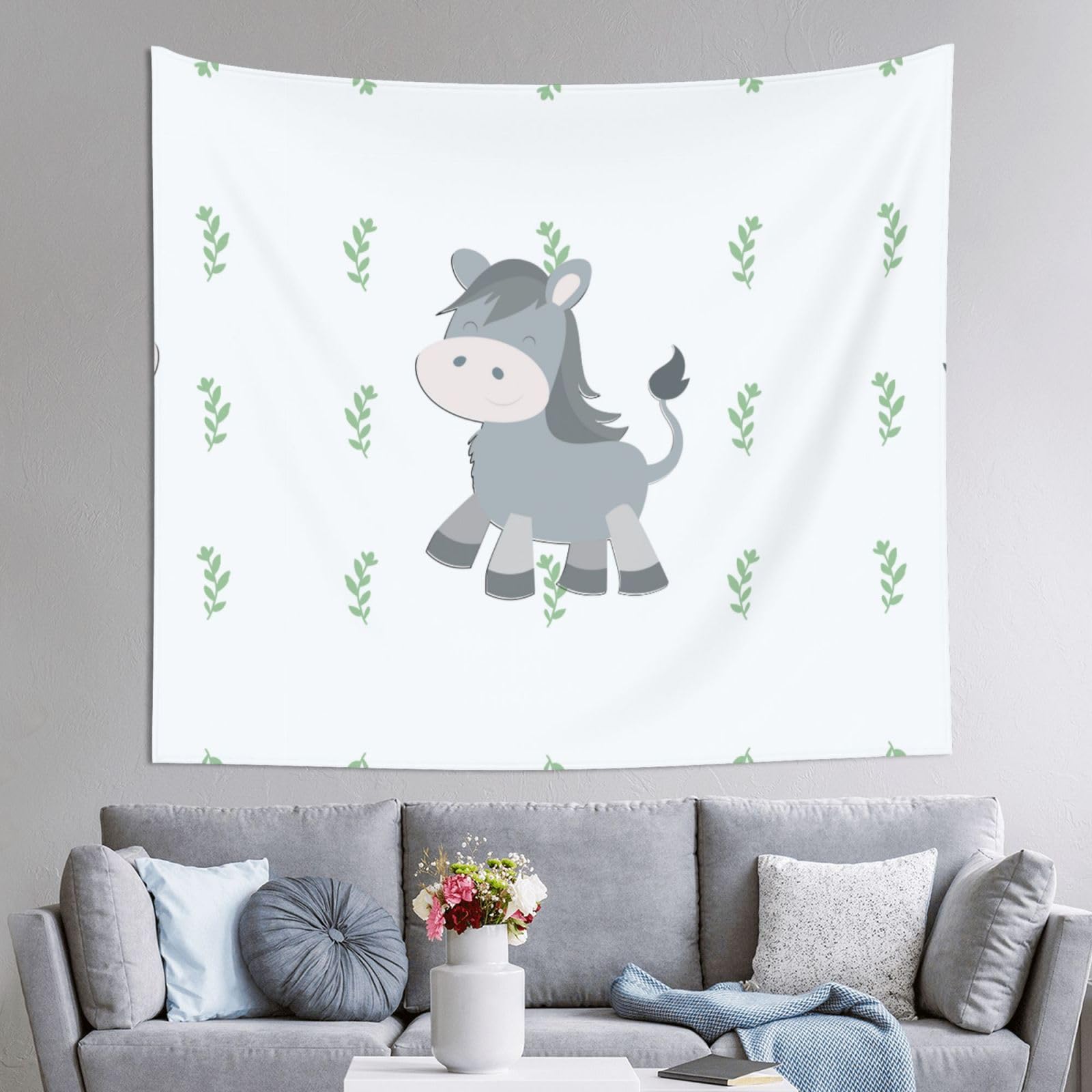 HLSBSSL 60x51in smiling donkey Printed Tapestry Tablecloth for Dormitory and Picnic Rooms - Multifunctional Fabric Hanging