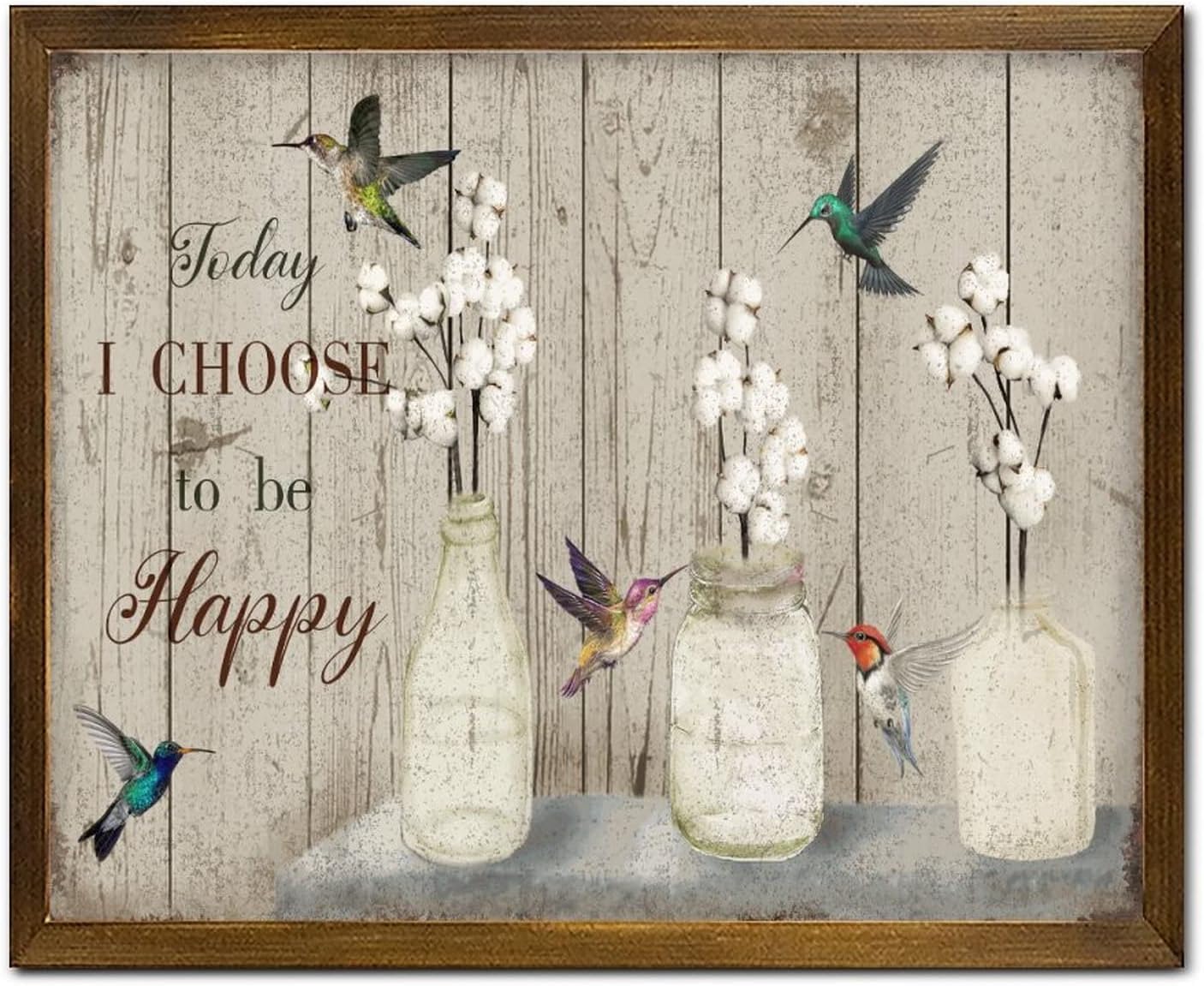 Today I Choose to Be Happy Wood Framed Signs Hummingbird Kapok Flower in Vase Wooden Art Wall Rustic Garden Floral Wood Decor Farmhouse Wall Hanging Plaque for Home Entryway Porch 16x20 Inch