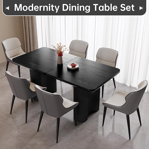 63 Modern Black Rectangular Dining Table Set for 6