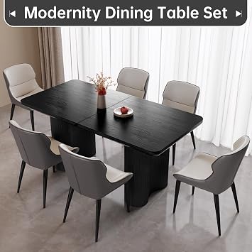 63 Modern Black Rectangular Dining Table Set for 6