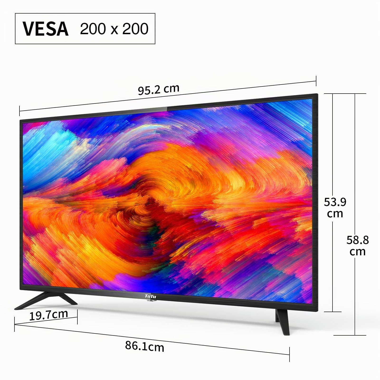TuTu TV 42 Pulgadas LED Full HD Televisores con Sintonizador Digital DVB-T/T2-C-S/S2, HDMI, USB Grabador Reproductor, Modo Hotel (TUB42FD1N, 2023)