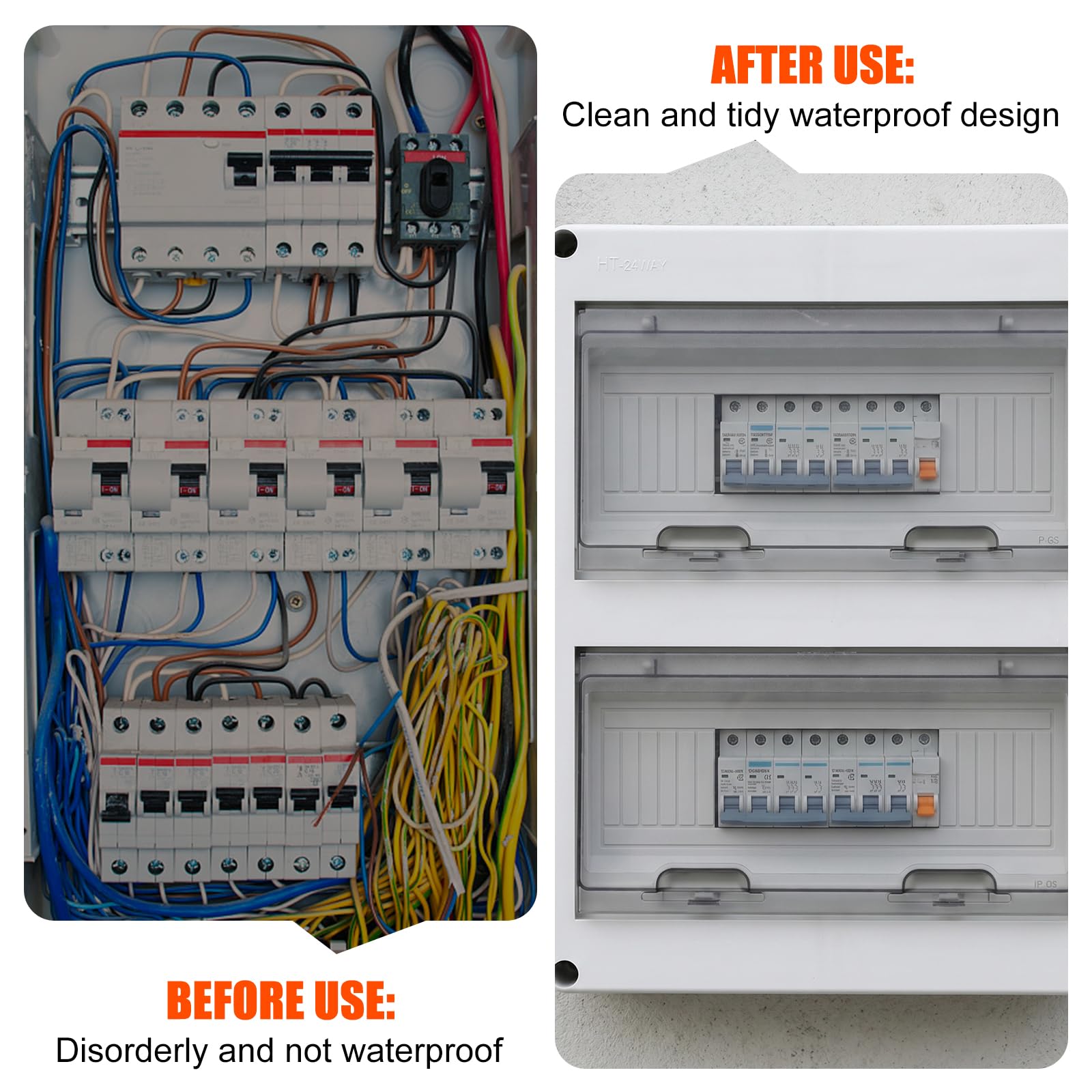 Cuadro eléctrico sobresaliente, 2 filas, 24 módulos, caja de distribución aparente, IP65, adecuado para ambientes húmedos, pequeña tabla de distribución, ideal para jardines villas y otros